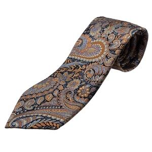 XMI Platinum Silk Tie, Copper & Blue Paisley, Like New